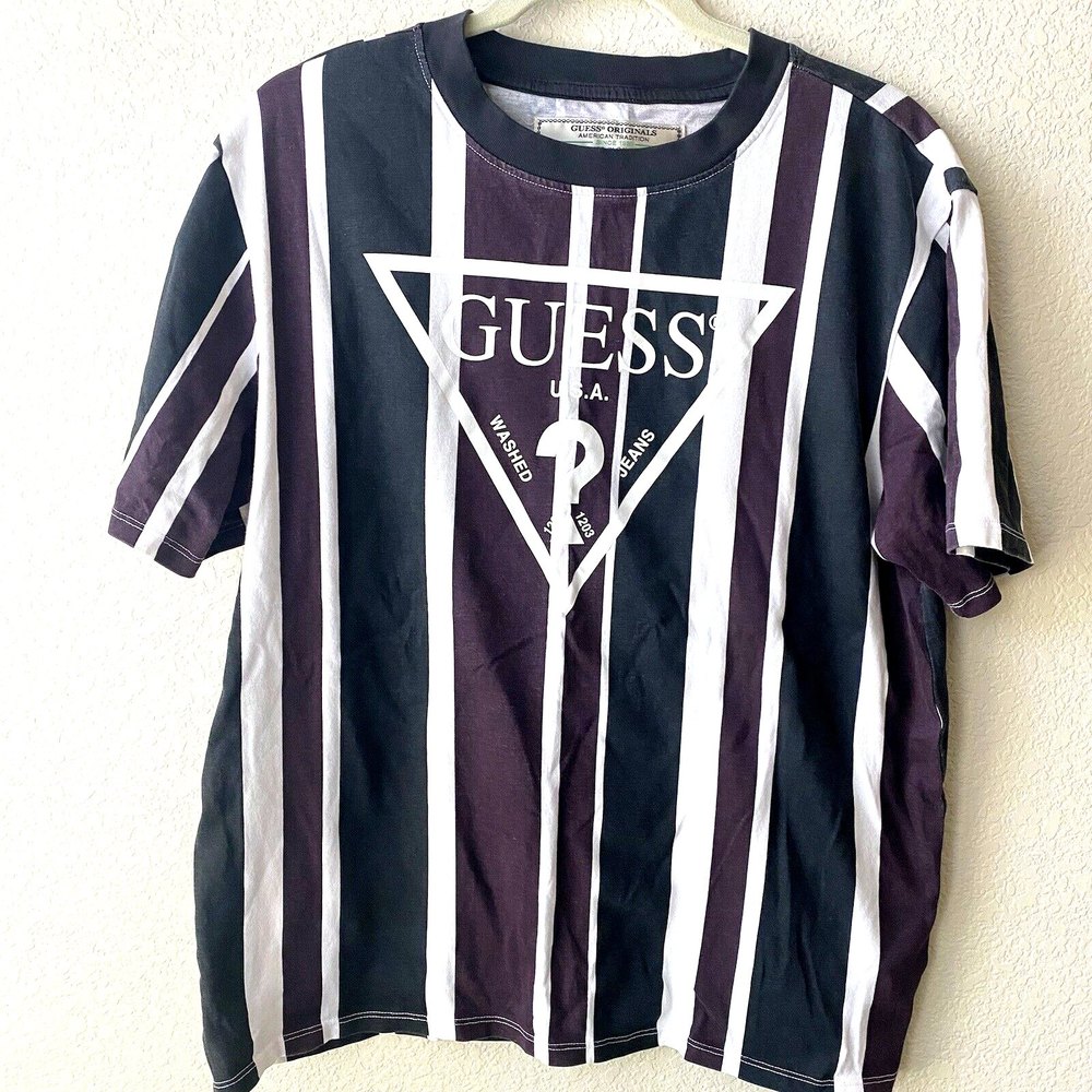 Guess L Guess Originals Striped Logo T-Shirt Men's m83p60r4413 Sz Small